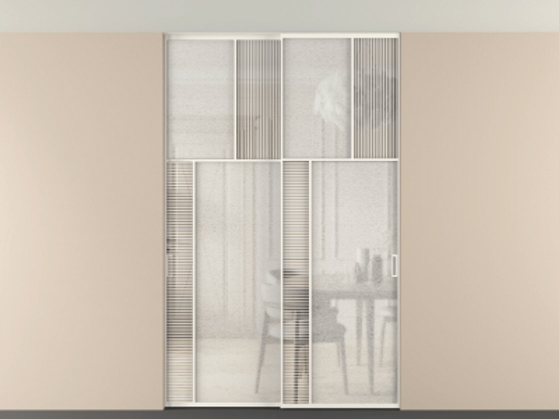 Перегородка Мозаик внутри проёма скрытое крепление в потолок 2 створки АЛПР 041.22 Алюминий пудровый белый Рифлёное стекло "Дюна", триплекс, 6 мм + Фактурное стекло "Лёд", триплекс. Цена 69137740 so'm . Фабрика дверей Волховец 8 (800) 551 43 19 Перегородка Мозаик внутри проёма скрытое крепление в потолок 2 створки АЛПР 041.22 Алюминий пудровый белый Рифлёное стекло "Дюна", триплекс, 6 мм + Фактурное стекло "Лёд", триплекс Цена 69137740 so'm | Volhovec