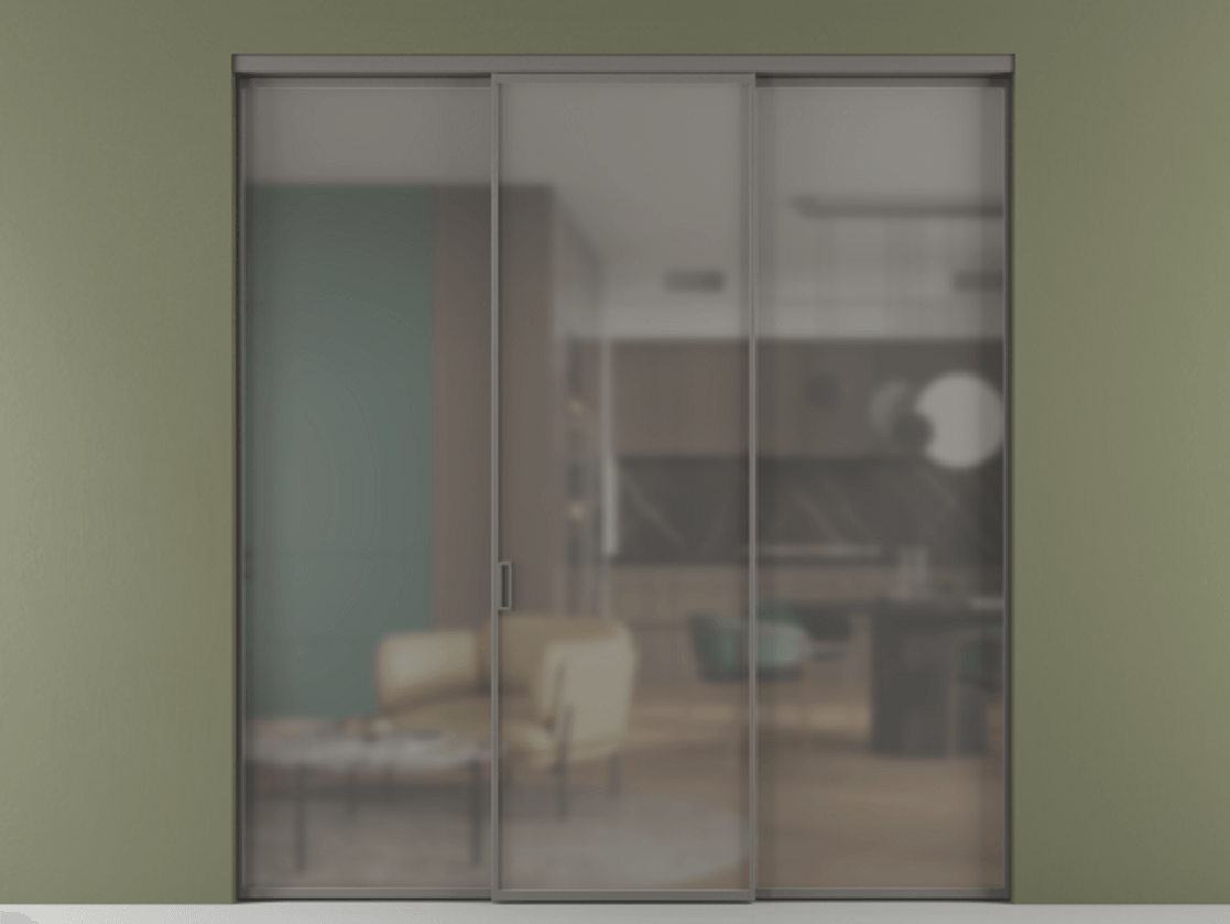 Перегородка Формато внутри проёма 3 створки АЛПР 040.01 Алюминий классический серый Сатинированное серое стекло, триплекс Цена 45700380 so'm | Volhovec