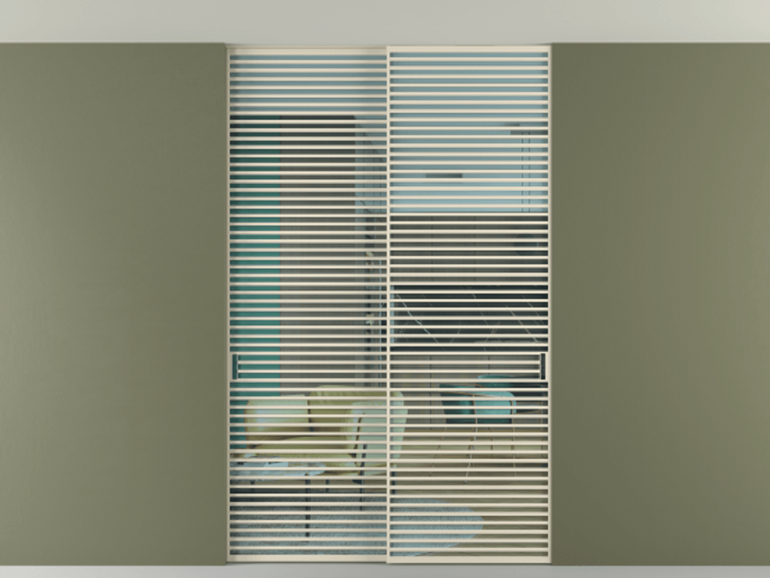 Перегородка Формато внутри проёма скрытое крепление в потолок 2 створки АЛПР 040.07 Алюминий бежево-серый Прозрачное голубое стекло, триплекс Цена 83212750 so'm | Volhovec