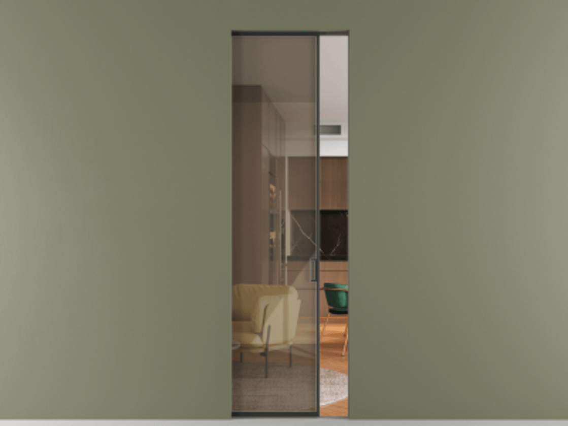 Перегородка Formato скрытый пенал 1 створка АЛПР 040.01 Алюминий Черный Рефлективное бронзовое стекло "Stopsol", калёное Цена 34428800 so'm | Volhovec