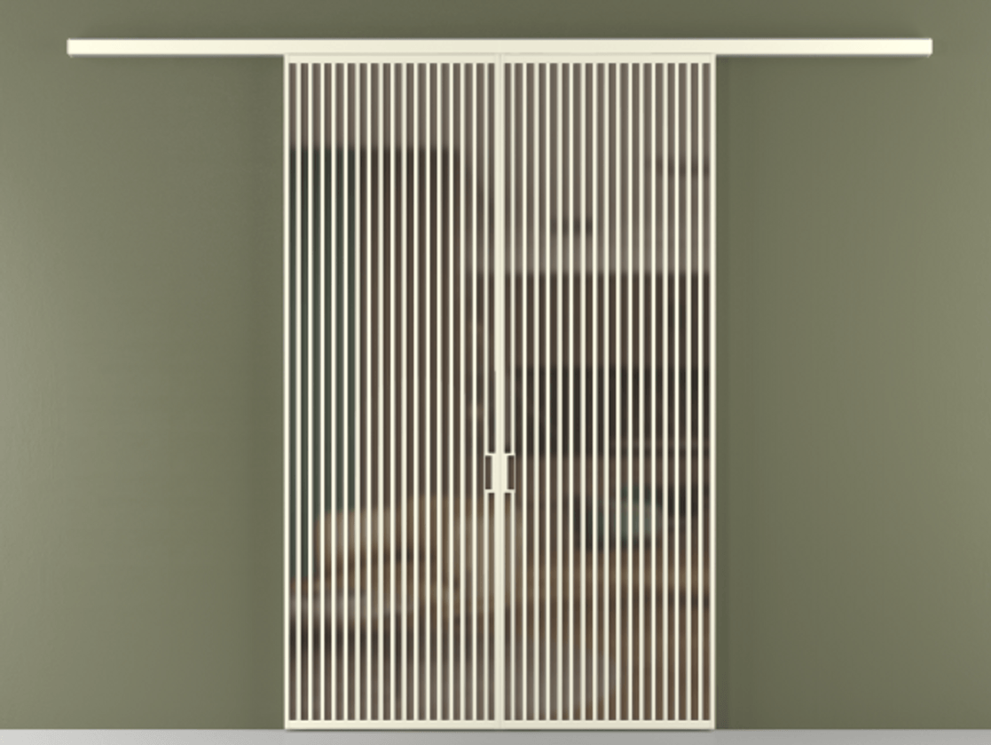 Перегородка Формато вдоль стены 2 створки АЛПР 040.06 Алюминий молочно-белый Сатинированное бронзовое стекло, триплекс Цена 69517350 so'm | Volhovec