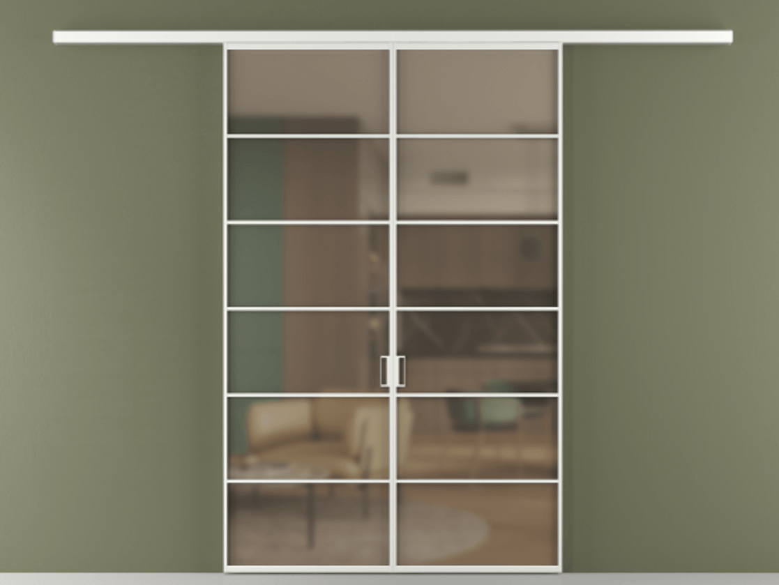 Перегородка Формато вдоль стены 2 створки АЛПР 040.04 Алюминий белоснежный Сатинированное бронзовое стекло, триплекс Цена 42051450 so'm | Volhovec