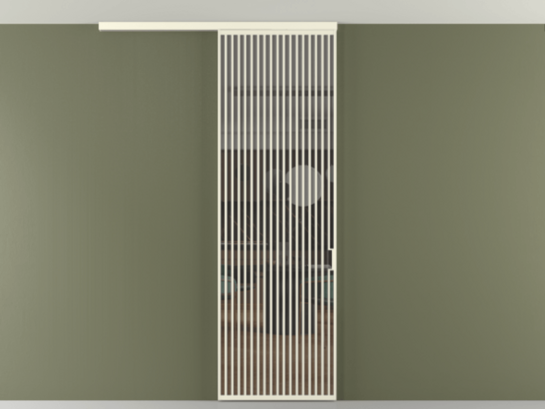 Перегородка Формато вдоль стены на потолок 1 створка АЛПР 040.06 Алюминий молочно-белый Прозрачное серое стекло, триплекс Цена 187228 ₽ | Volhovec