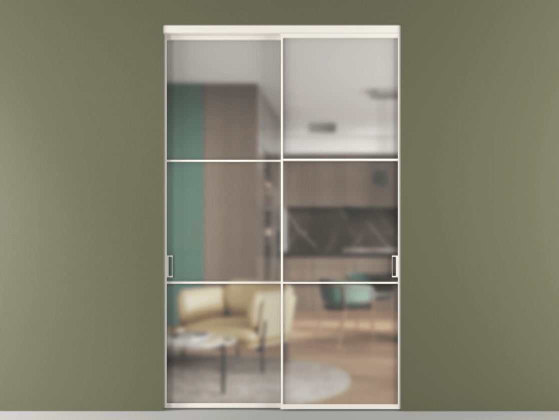 Перегородка Формато внутри проёма 2 створки АЛПР 040.03 Алюминий пудровый белый Сатинированное стекло "Мателюкс Кристал Вижн", калёное, матовое, каленое 6 мм Цена 97094900 so'm  | Volhovec