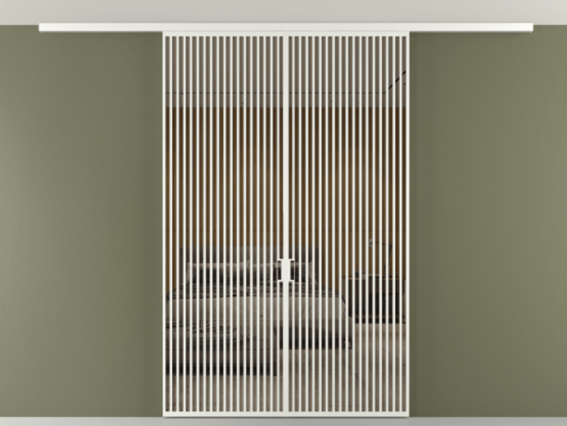 Перегородка Формато вдоль стены на потолок 2 створки АЛПР 040.06 Алюминий светло-серый Рефлективное бронзовое стекло "Стопсол", калёное Цена 93282560 so'm | Volhovec