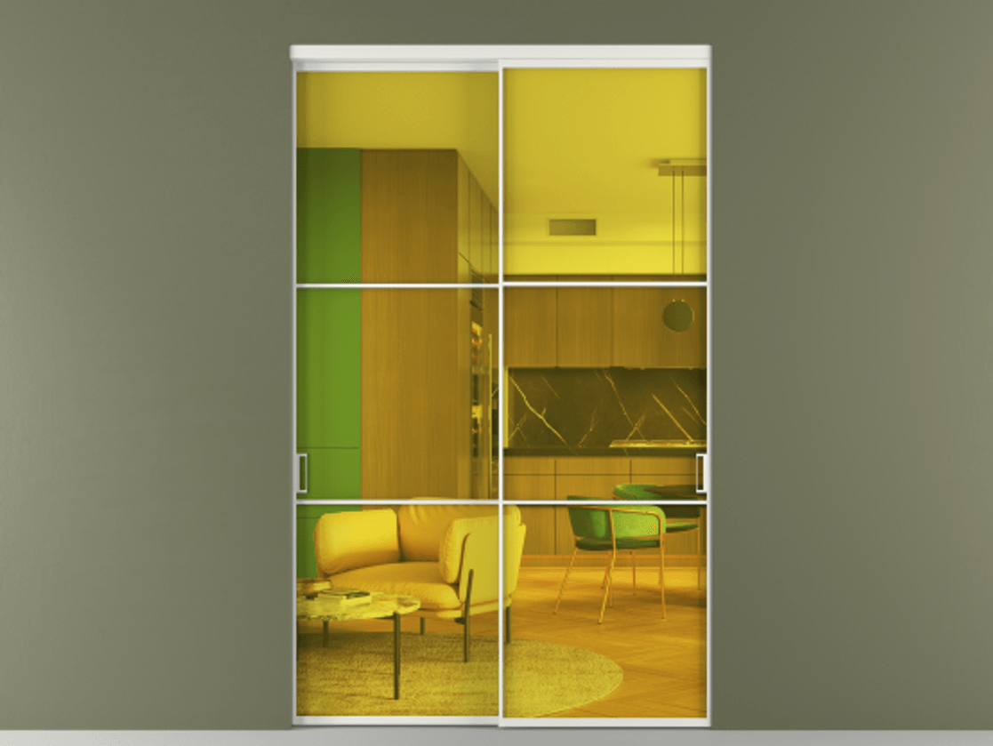 Перегородка Formato внутри проёма 2 створки АЛПР 040.03 Алюминий светло-серый Прозрачное жёлтое стекло, триплекс Цена 93846900 so'm  | Volhovec