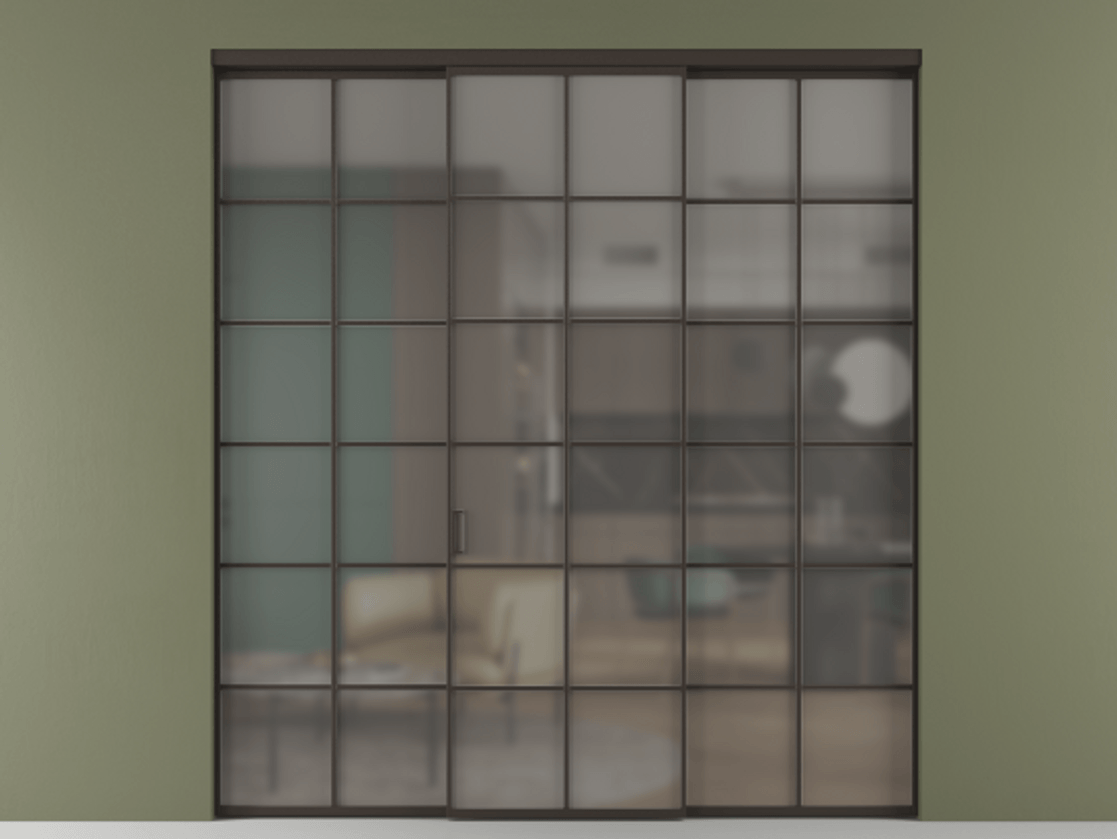 Перегородка Formato внутри проёма 3 створки АЛПР 040.05 Алюминий антрацит Сатинированное серое стекло, триплекс Цена 371030 сом | Volhovec