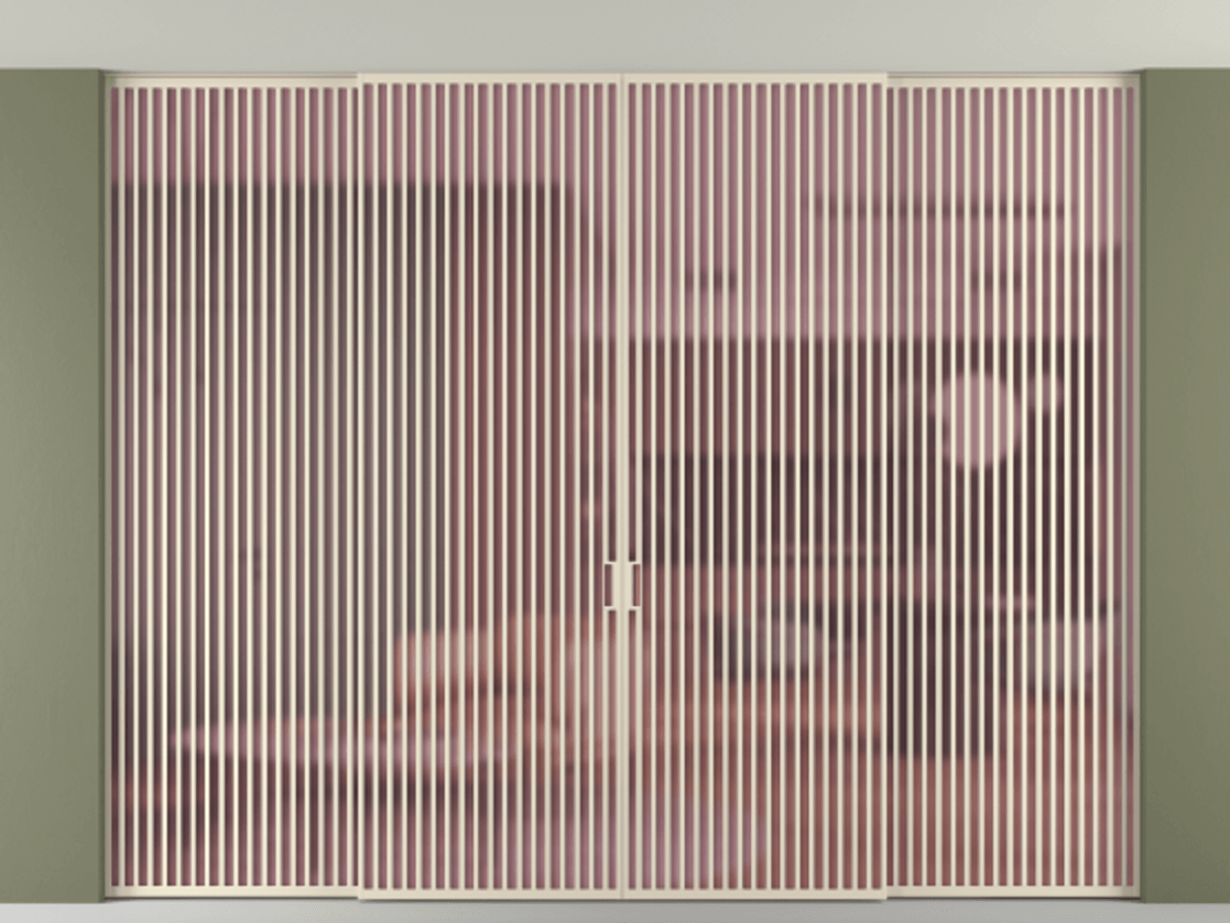 Перегородка Formato внутри проёма скрытое крепление в потолок 4 створки АЛПР 040.06 Алюминий бежево-серый Сатинированное розовое стекло, триплекс Цена 193731020 so'm | Volhovec