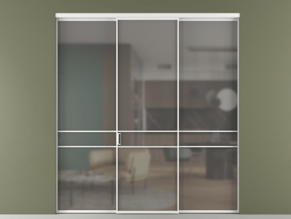 Перегородка Формато внутри проёма 3 створки АЛПР 040.02 Алюминий белоснежный Сатинированное серое стекло, триплекс Цена 48166830 so'm | Volhovec