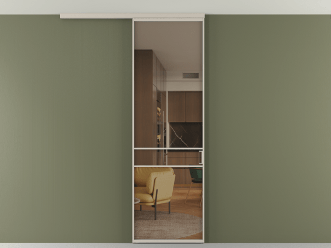 Перегородка Formato вдоль стены на потолок 1 створка АЛПР 040.02 Алюминий светло-бежевый Прозрачное бронзовое стекло, триплекс Цена 19662170 so'm | Volhovec