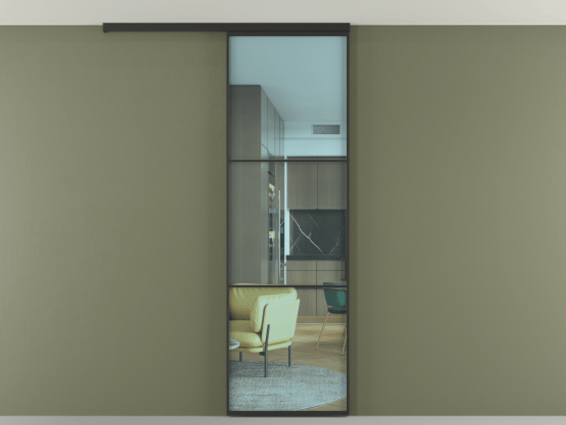 Перегородка Formato вдоль стены на потолок 1 створка АЛПР 040.03 Алюминий Черный Прозрачное голубое стекло, триплекс Цена 19715360 so'm | Volhovec