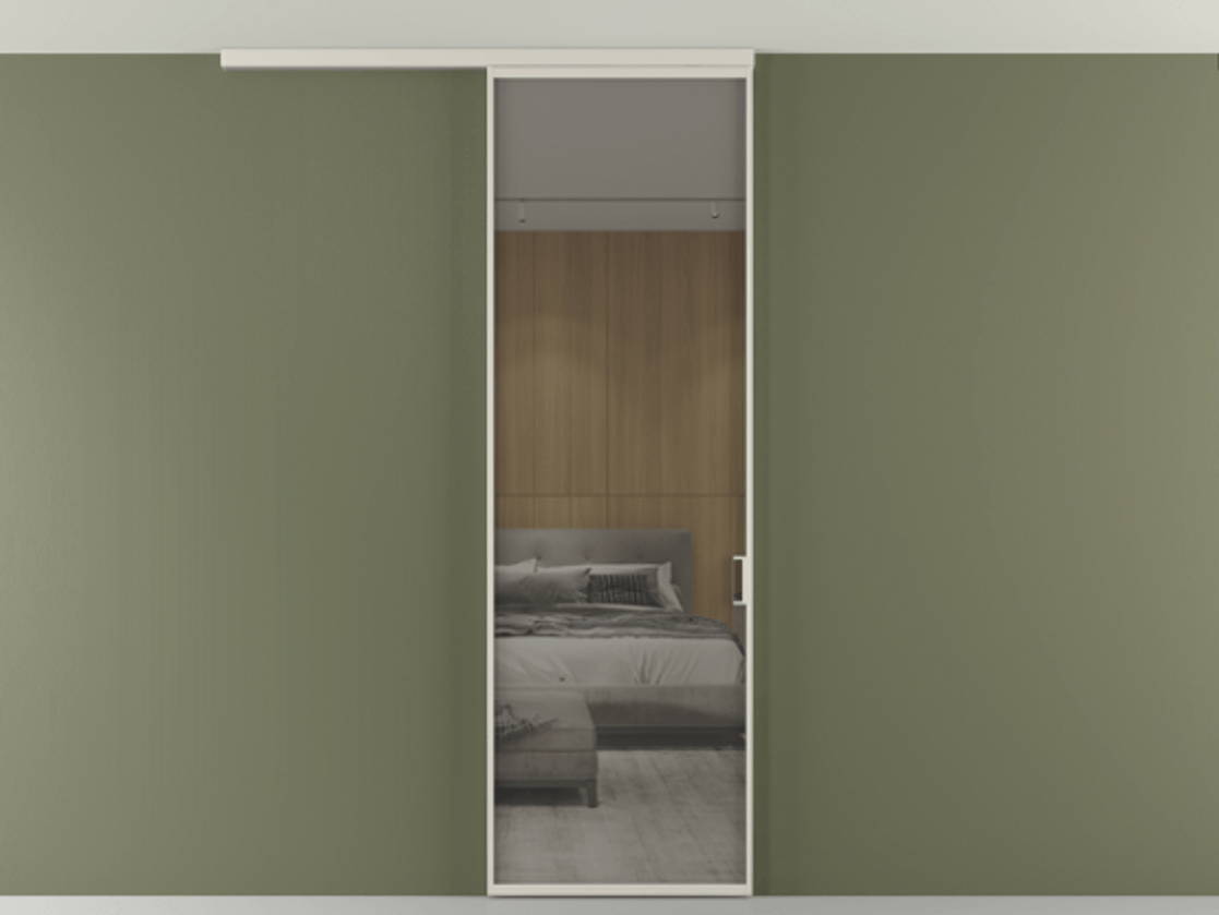 Перегородка Формато вдоль стены на потолок 1 створка АЛПР 040.01 Алюминий облачно-серый Рефлективное серое стекло "Стопсол", калёное Цена 24272710 so'm | Volhovec