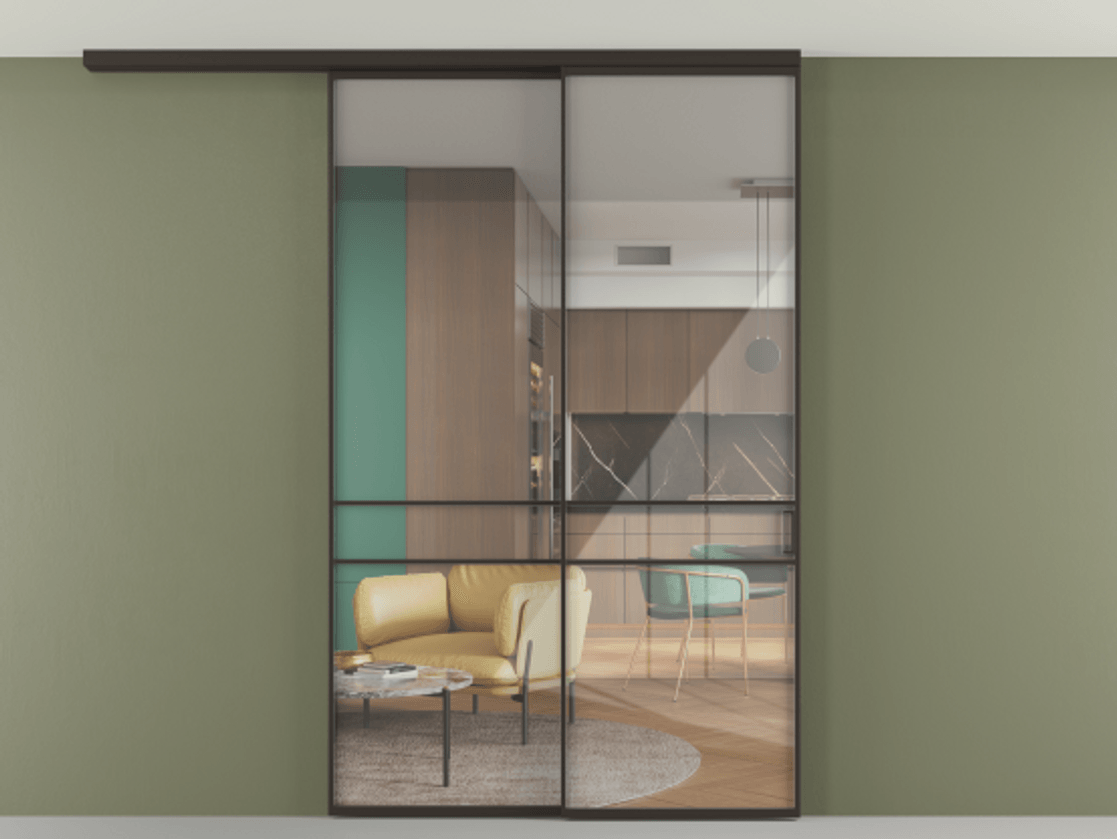 Перегородка Формато вдоль стены на потолок 2 створки с синхронным механизмом АЛПР 040.02 Алюминий антрацит Рефлективное прозрачное стекло "Стопсол", калёное. Цена 59027530 so'm 1. Полотно 2 шт. (800/2100 мм)
2. Комплект установки раздвижной системы
3. Базовый комплект фурнитуры
4.Ручка Рондо. Фабрика дверей Волховец 8 (800) 551 43 19 Перегородка Формато вдоль стены на потолок 2 створки с синхронным механизмом АЛПР 040.02 Алюминий антрацит Рефлективное прозрачное стекло "Стопсол", калёное Цена 59027530 so'm | Volhovec