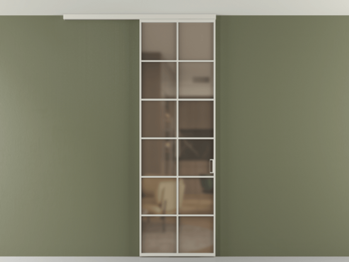 Перегородка Формато вдоль стены на потолок 1 створка АЛПР 040.05 Алюминий тёплый серый Сатинированное бронзовое стекло, триплекс Цена 20968480 so'm | Volhovec