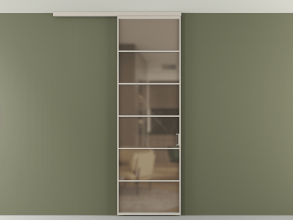 Перегородка Формато вдоль стены на потолок 1 створка АЛПР 040.04 Алюминий светло-бежевый Сатинированное бронзовое стекло, триплекс Цена 21893960 so'm | Volhovec