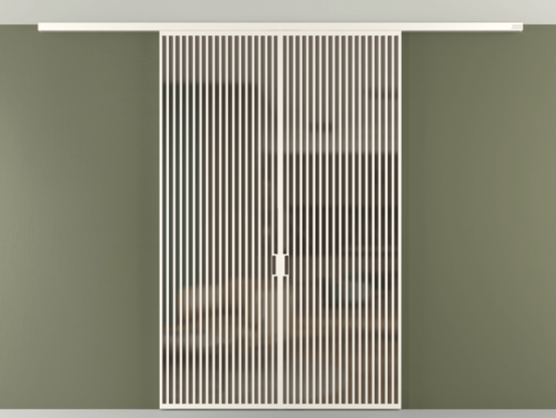 Перегородка Формато вдоль стены на потолок 2 створки АЛПР 040.06 Алюминий пудровый белый Сатинированное бронзовое стекло, триплекс Цена 90034560 so'm | Volhovec