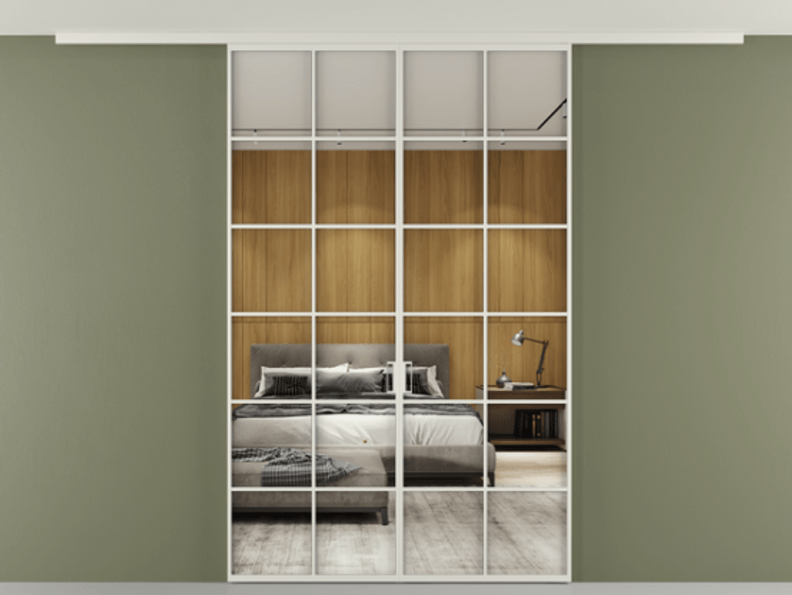 Перегородка Формато вдоль стены на потолок 2 створки АЛПР 040.05 Алюминий Белый Двустороннее зеркало, триплекс , триплекс 6 мм Цена 47741540 so'm | Volhovec