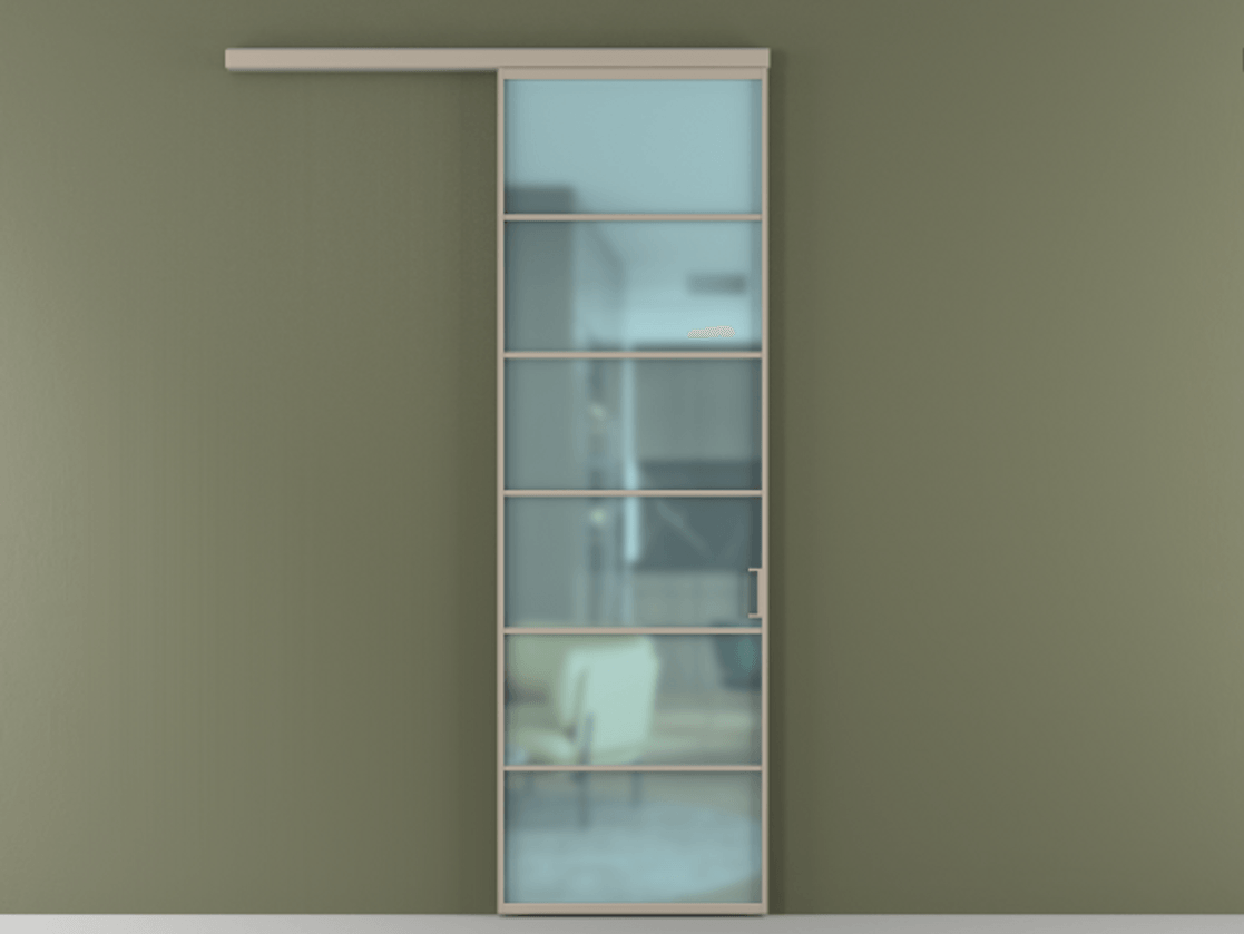 Перегородка Формато вдоль стены 1 створка АЛПР 040.04 Алюминий бисквитный Сатинированное голубое стекло, триплекс Цена 22800960 so'm  | Volhovec