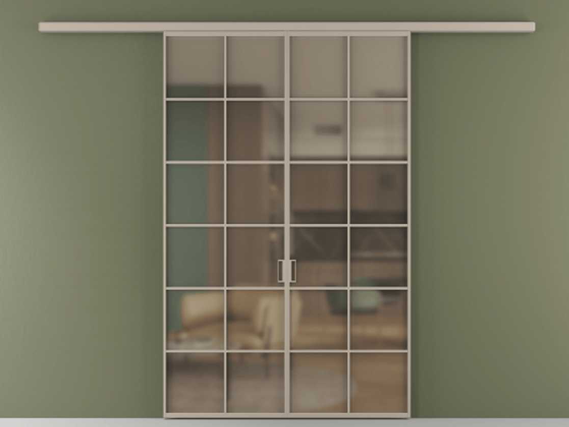 Перегородка Формато вдоль стены 2 створки АЛПР 040.05 Алюминий бисквитный Сатинированное бронзовое стекло, триплекс Цена 42051450 so'm | Volhovec