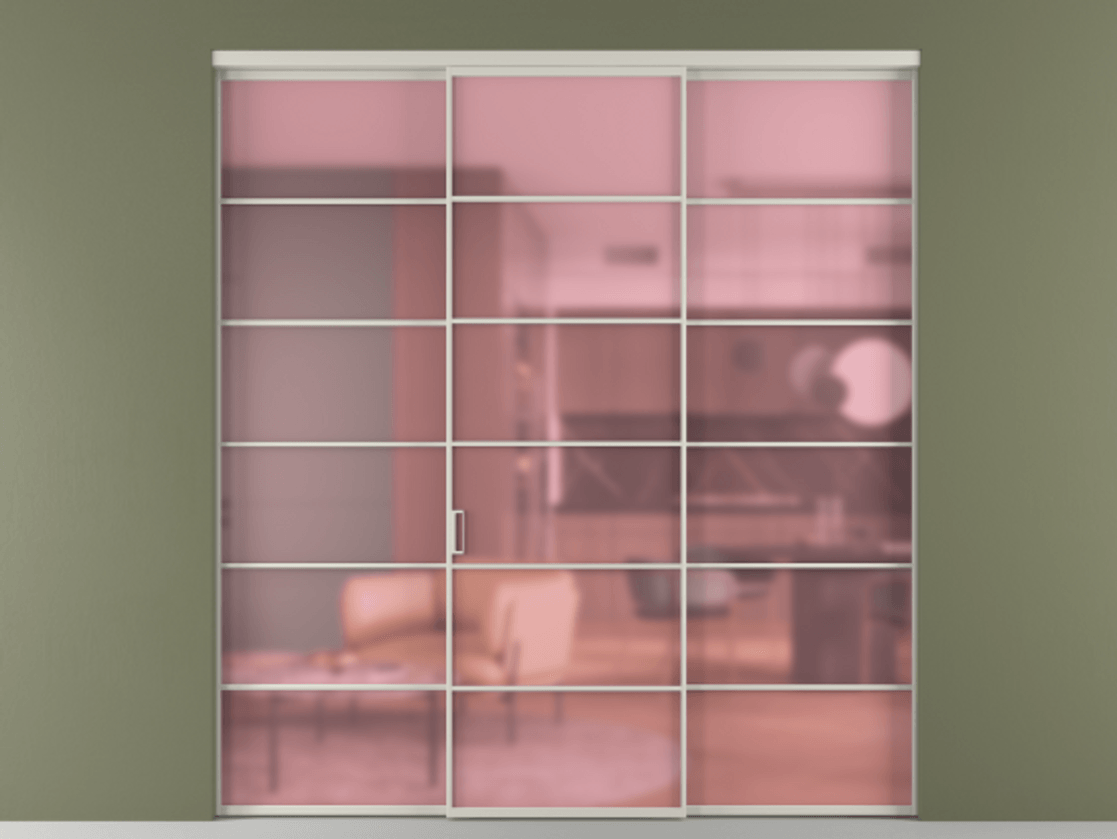 Перегородка Формато внутри проёма 3 створки АЛПР 040.04 Алюминий тёплый серый Сатинированное розовое стекло, триплекс Цена 54253780 so'm | Volhovec