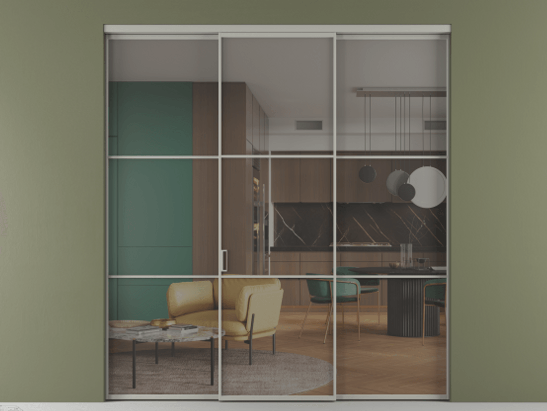 Перегородка Формато внутри проёма 3 створки АЛПР 040.03 Алюминий нейтральный серый Прозрачное серое стекло, триплекс Цена 48166830 so'm | Volhovec