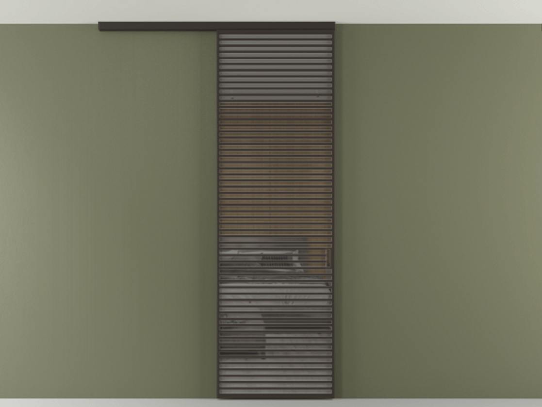 Перегородка Формато вдоль стены на потолок 1 створка АЛПР 040.07 Алюминий антрацит Рефлективное серое стекло "Стопсол", калёное Цена 39306480 so'm | Volhovec