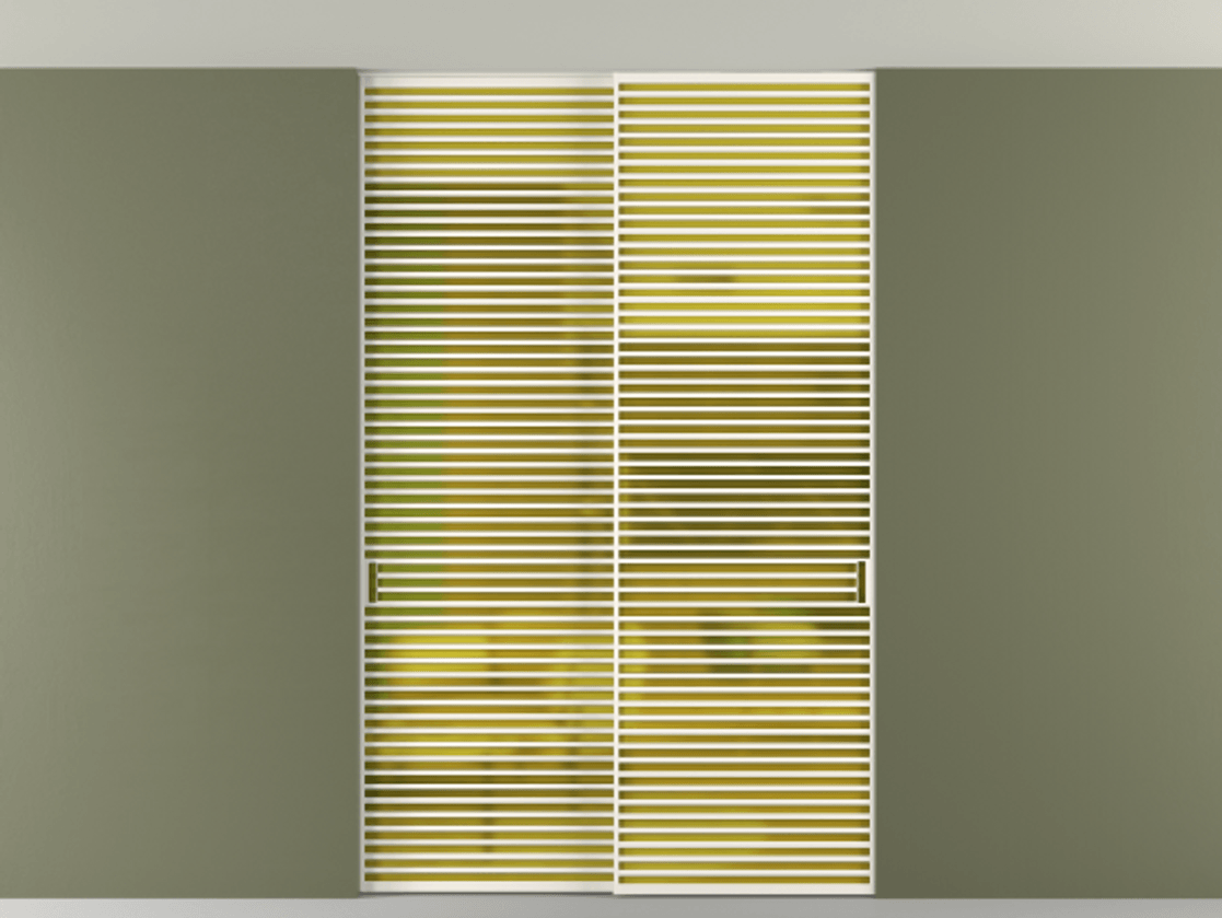 Перегородка Формато внутри проёма скрытое крепление в потолок 2 створки АЛПР 040.07 Алюминий пудровый белый Сатинированное жёлтое стекло, триплекс Цена 83212750 so'm | Volhovec