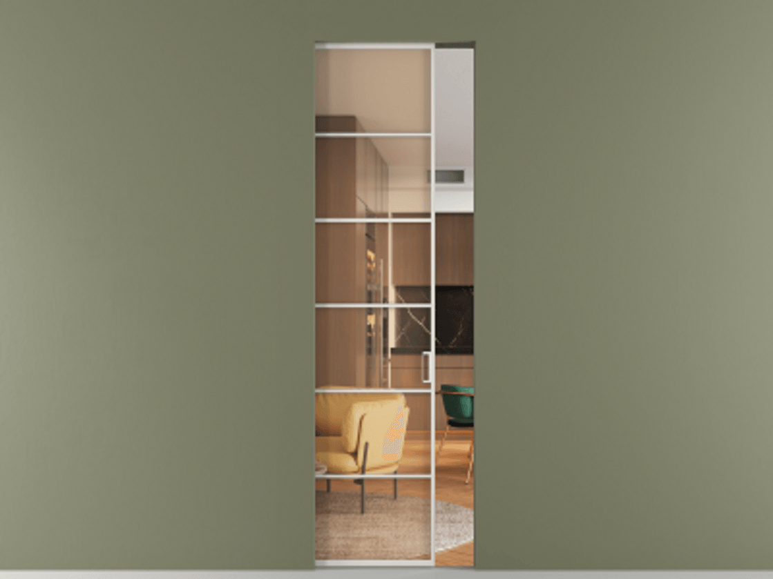 Перегородка Formato скрытый пенал 1 створка АЛПР 040.04 Алюминий Белый Прозрачное оранжевое стекло, триплекс Цена 35362600 so'm | Volhovec