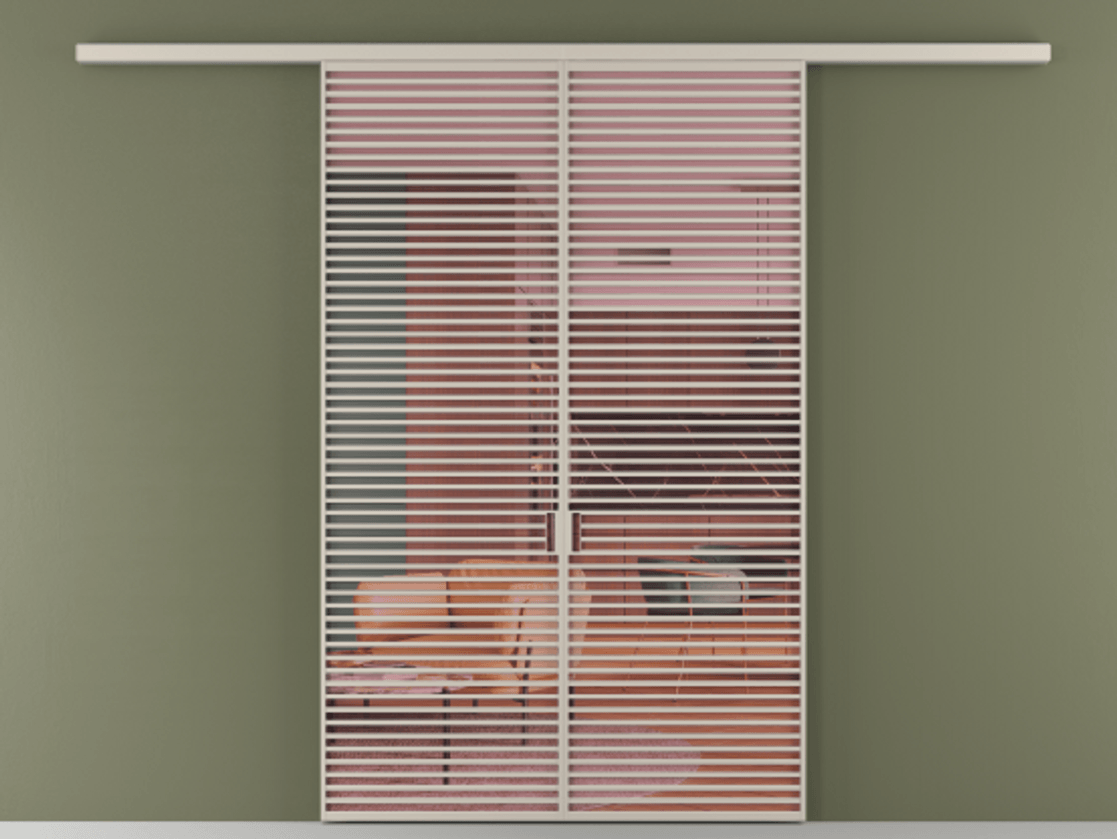 Перегородка Формато вдоль стены 2 створки АЛПР 040.07 Алюминий светло-бежевый Прозрачное розовое стекло, триплекс Цена 69517350 so'm | Volhovec