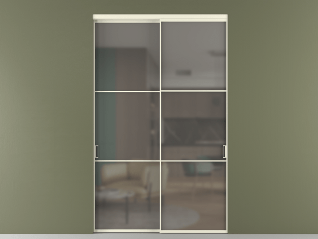 Перегородка Формато внутри проёма 2 створки АЛПР 040.03 Алюминий молочно-белый Сатинированное серое стекло, триплекс Цена 86224250 so'm  | Volhovec