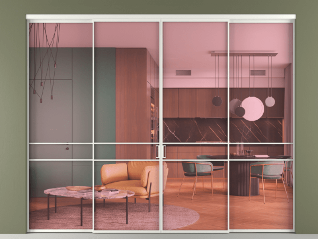 Перегородка Formato внутри проёма 4 створки АЛПР 040.02 Алюминий светло-серый Прозрачное розовое стекло, триплекс Цена 68435360 so'm  | Volhovec