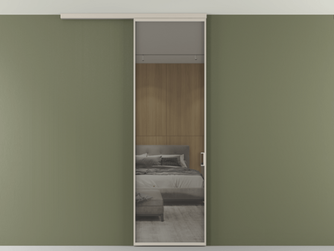 Перегородка Formato вдоль стены на потолок 1 створка АЛПР 040.01 Алюминий светло-бежевый Рефлективное серое стекло "Стопсол", калёное Цена 119570 ₽ | Volhovec