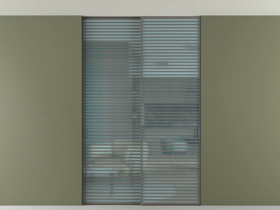 Перегородка Формато внутри проёма скрытое крепление в потолок 2 створки АЛПР 040.07 Алюминий классический серый Сатинированное голубое стекло, триплекс Цена 83212750 so'm | Volhovec