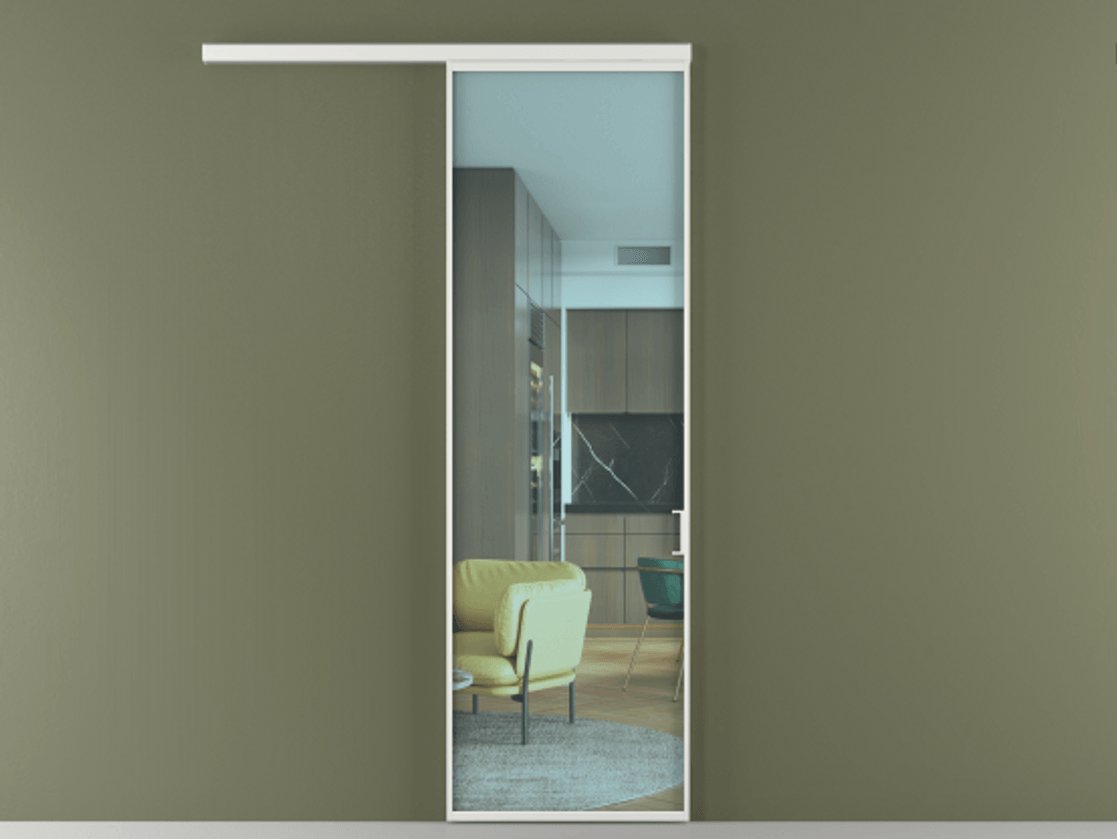 Перегородка Formato вдоль стены 1 створка АЛПР 040.01 Алюминий белоснежный Прозрачное голубое стекло, триплекс Цена 20657280 so'm  | Volhovec