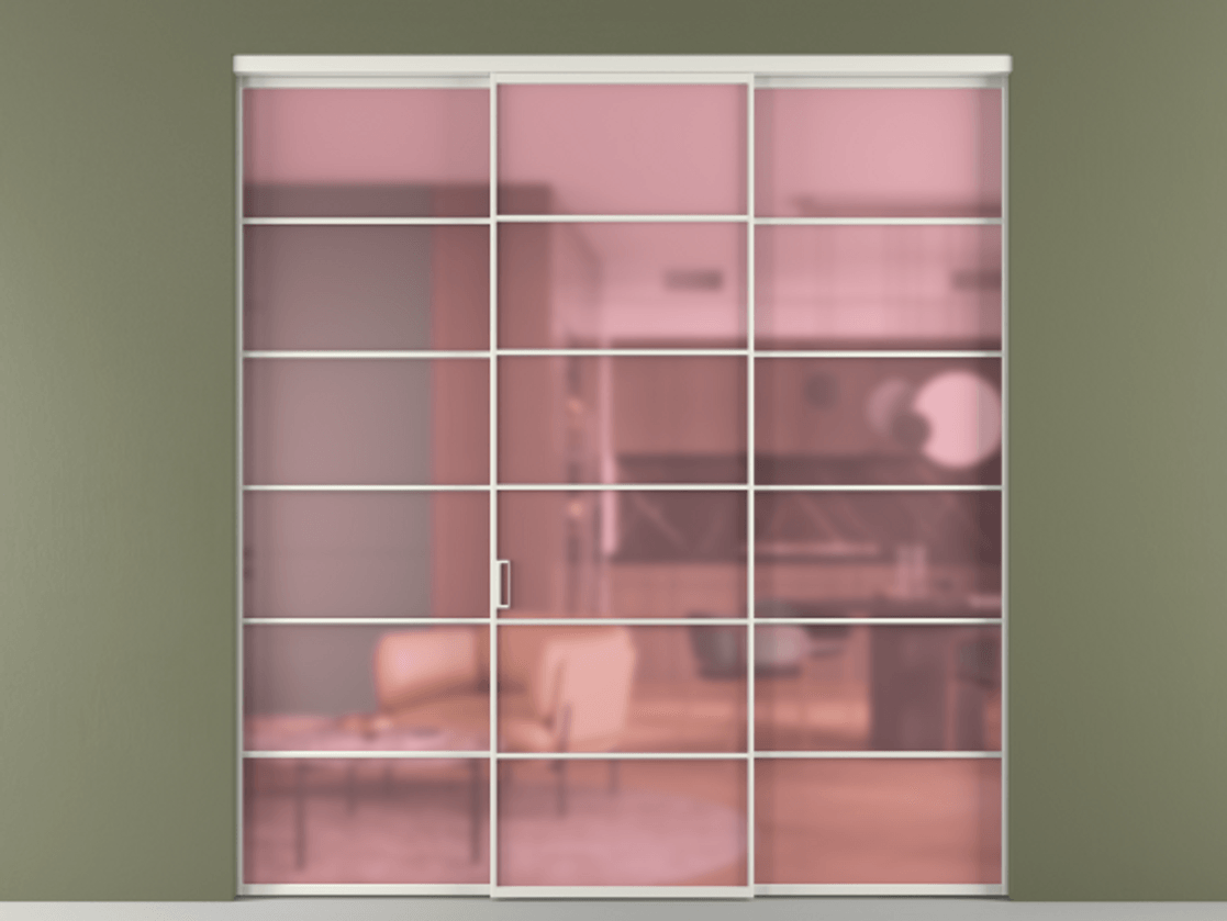 Перегородка Формато внутри проёма 3 створки АЛПР 040.04 Алюминий серый Сатинированное розовое стекло, триплекс Цена 51729480 so'm | Volhovec