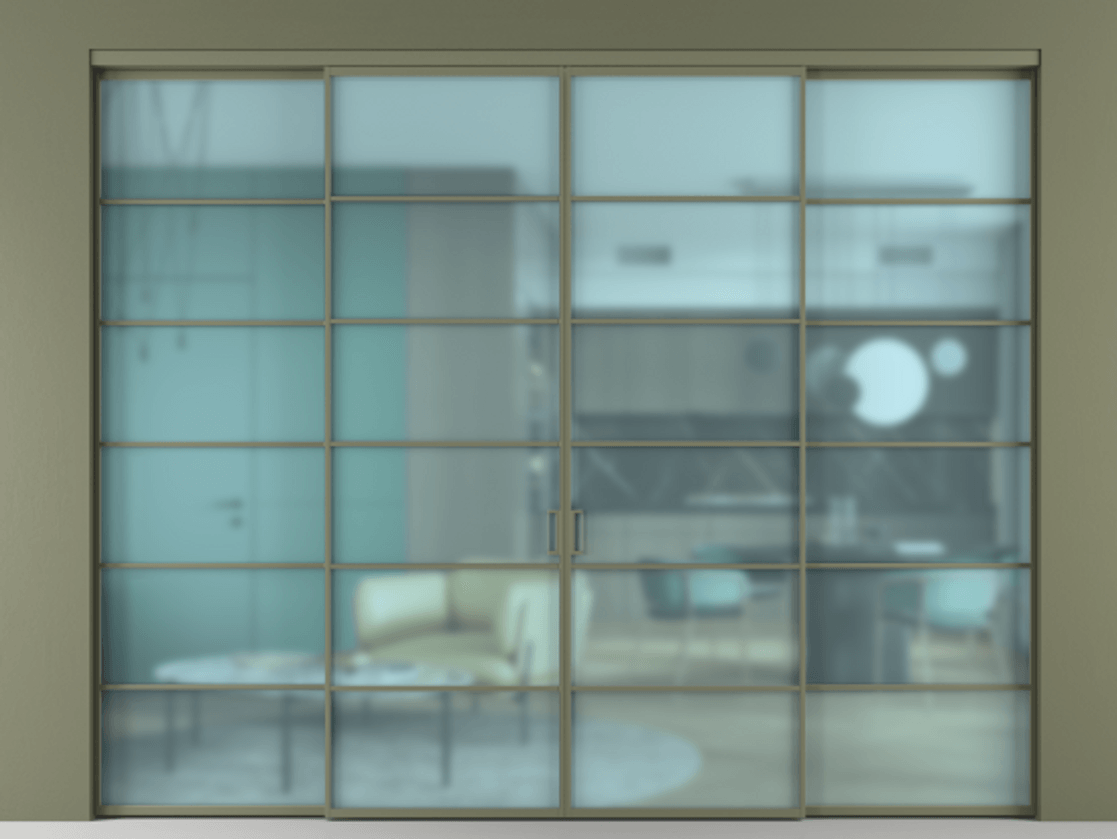 Перегородка Formato внутри проёма 4 створки АЛПР 040.04 Алюминий оливковый тёмный Сатинированное голубое стекло, триплекс Цена 73502240 so'm  | Volhovec