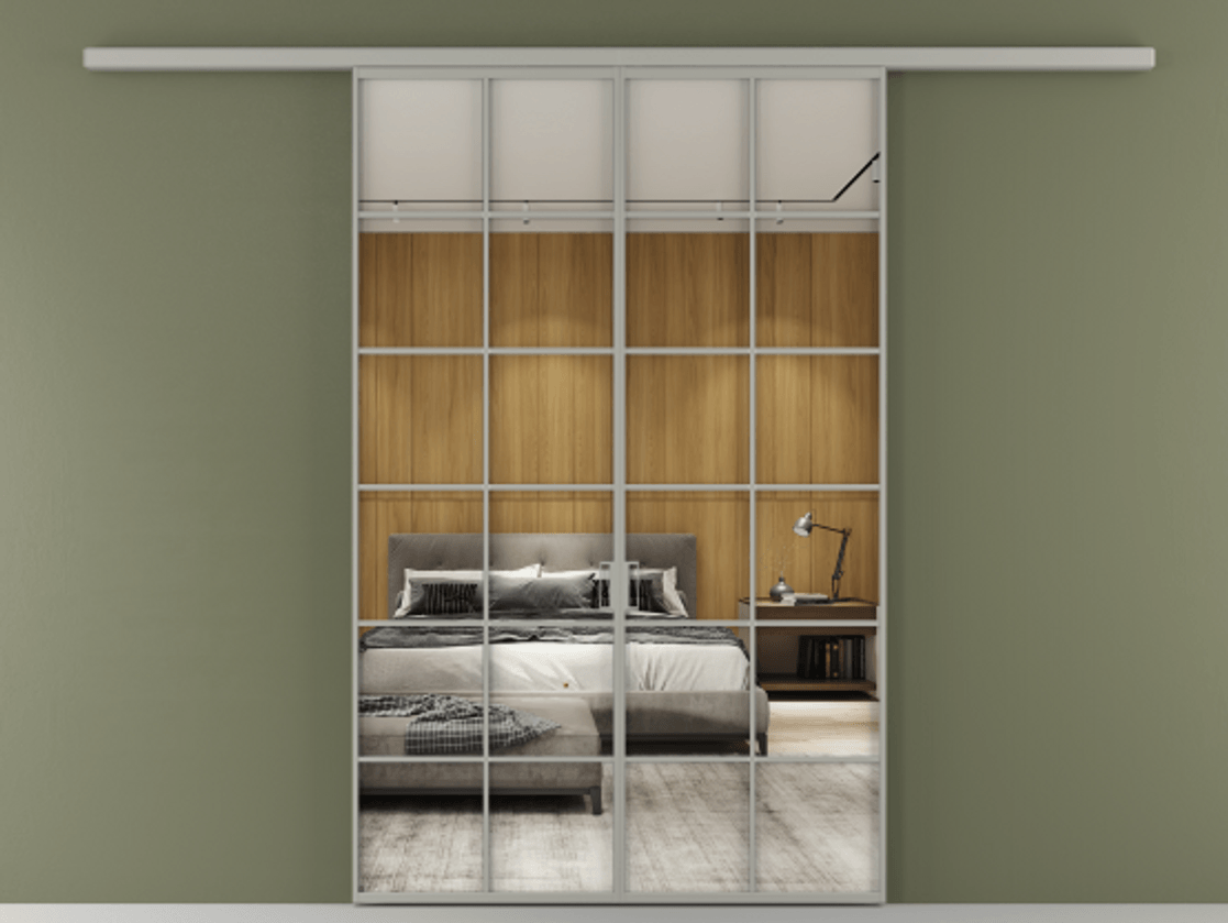 Перегородка Формато вдоль стены 2 створки АЛПР 040.05 Алюминий нейтральный серый Двустороннее зеркало, триплекс , триплекс 6 мм Цена 42051450 so'm | Volhovec