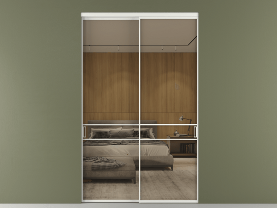 Перегородка Формато внутри проёма 2 створки АЛПР 040.02 Алюминий светло-серый Рефлективное бронзовое стекло "Стопсол", калёное Цена 97094900 so'm  | Volhovec