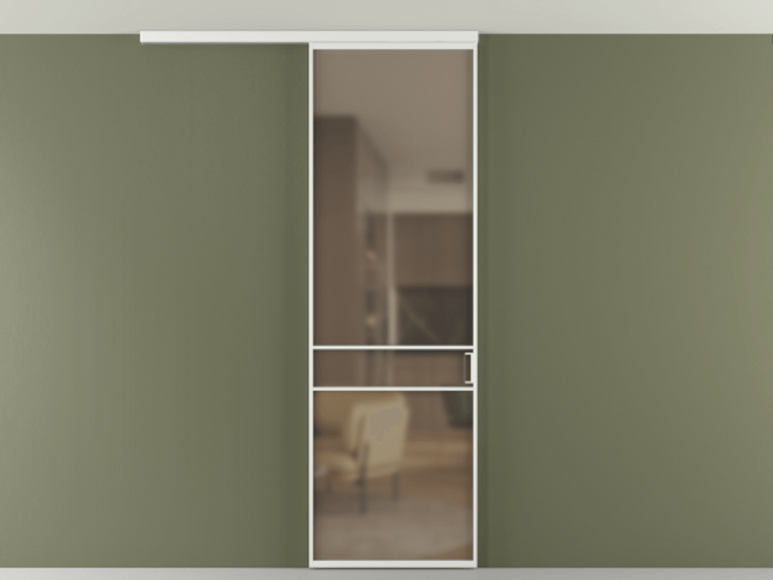 Перегородка Формато вдоль стены на потолок 1 створка АЛПР 040.02 Алюминий белоснежный Сатинированное бронзовое стекло, триплекс Цена 19662170 so'm | Volhovec