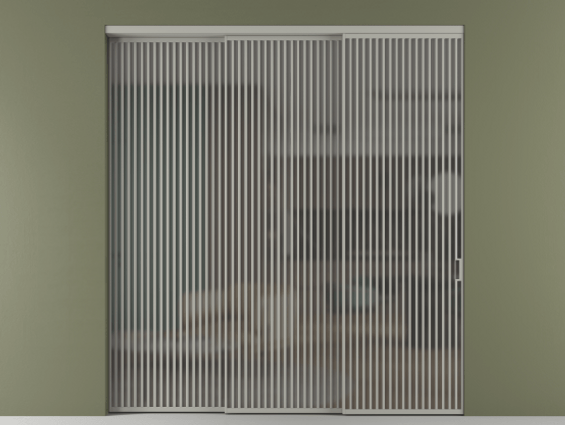 Перегородка Формато внутри проёма 3 створки с синхронным механизмом АЛПР 040.06 Алюминий нейтральный серый Сатинированное серое стекло, триплекс Цена 117687220 so'm  | Volhovec