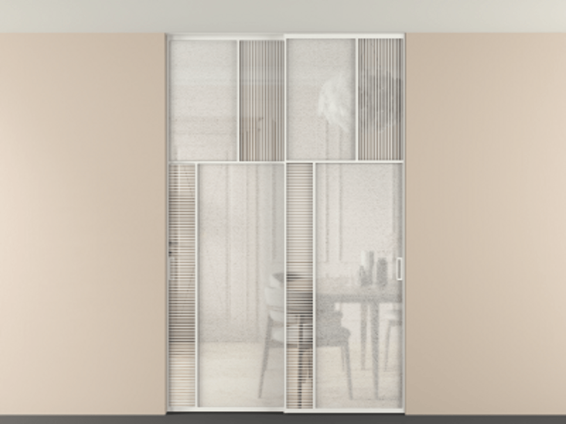 Перегородка Мозаик внутри проёма скрытое крепление в потолок 2 створки АЛПР 041.22 Алюминий светло-серый Рифлёное стекло "Дюна", триплекс, 6 мм + Фактурное стекло "Лёд", триплекс. Цена 69137740 so'm . Фабрика дверей Волховец 8 (800) 551 43 19 Перегородка Мозаик внутри проёма скрытое крепление в потолок 2 створки АЛПР 041.22 Алюминий светло-серый Рифлёное стекло "Дюна", триплекс, 6 мм + Фактурное стекло "Лёд", триплекс Цена 69137740 so'm | Volhovec