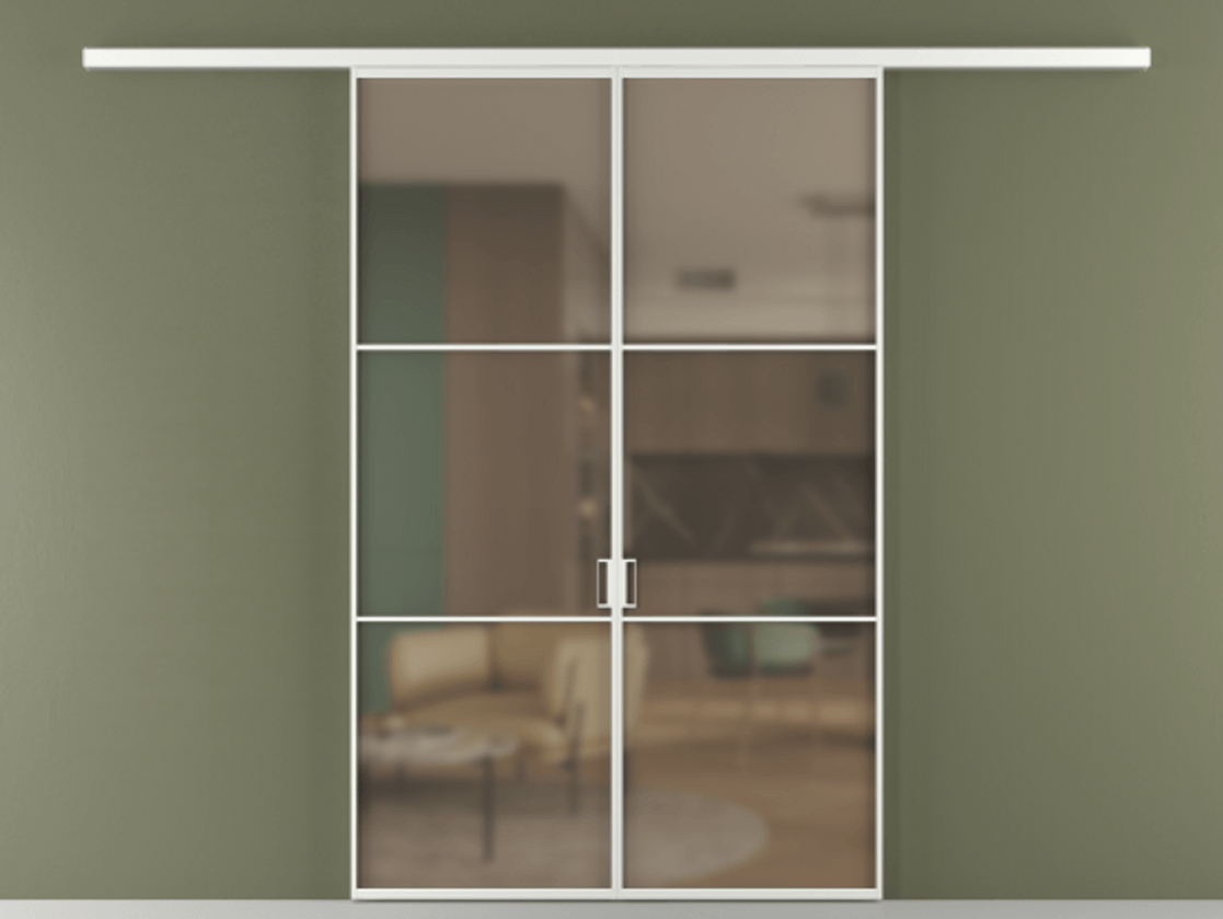 Перегородка Формато вдоль стены 2 створки АЛПР 040.03 Алюминий белоснежный Сатинированное бронзовое стекло, триплекс Цена 39676350 so'm | Volhovec