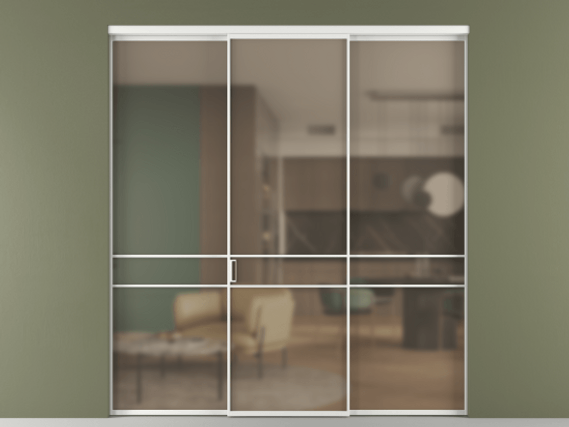 Перегородка Формато внутри проёма 3 створки АЛПР 040.02 Алюминий белоснежный Сатинированное бронзовое стекло, триплекс Цена 48166830 so'm | Volhovec