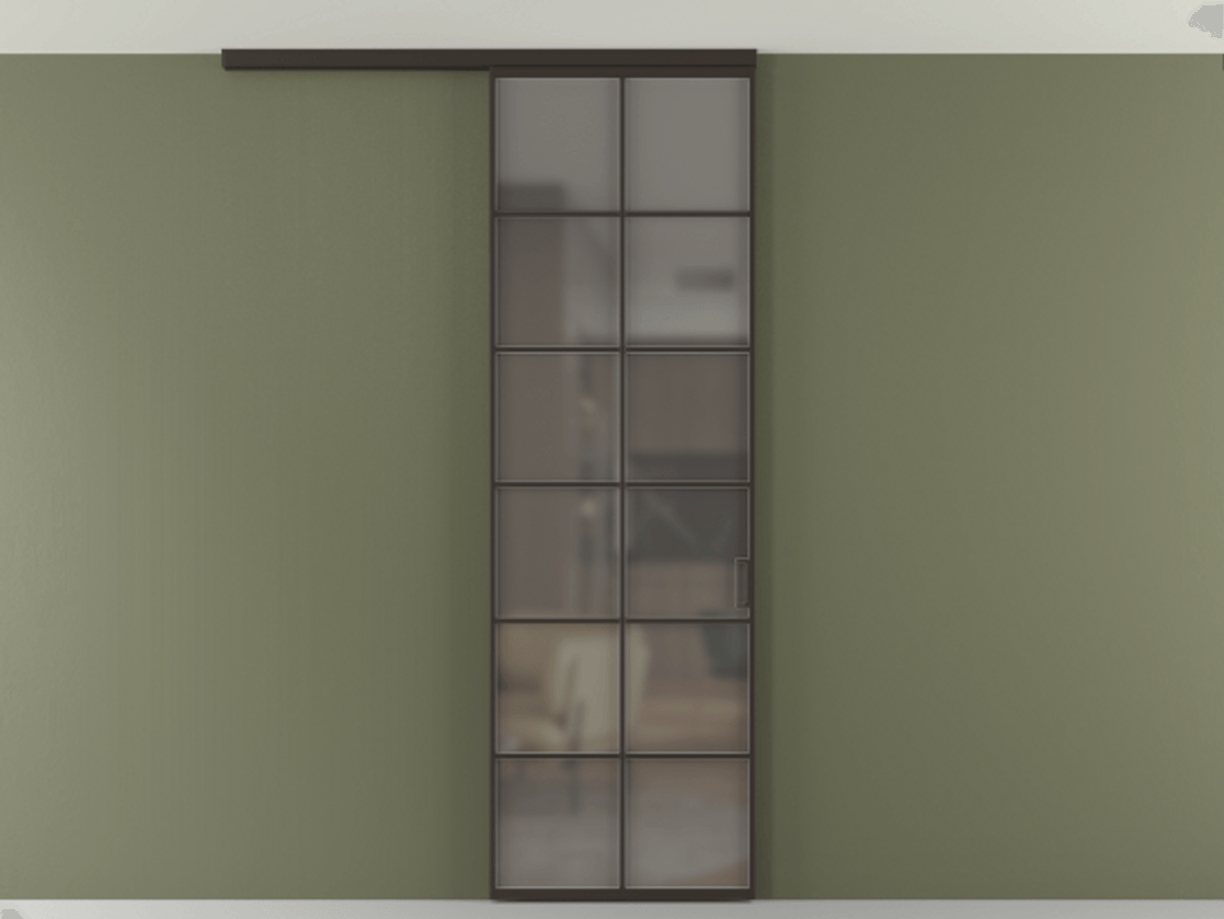 Перегородка Формато вдоль стены на потолок 1 створка АЛПР 040.05 Алюминий антрацит Сатинированное серое стекло, триплекс Цена 21893960 so'm | Volhovec