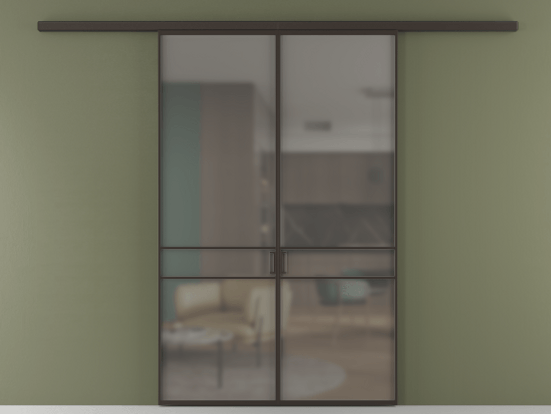 Перегородка Формато вдоль стены 2 створки АЛПР 040.02 Алюминий антрацит Сатинированное серое стекло, триплекс Цена 39676350 so'm | Volhovec