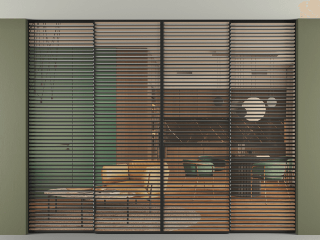 Перегородка Formato внутри проёма скрытое крепление в потолок 4 створки АЛПР 040.07 Алюминий Черный Прозрачное оранжевое стекло, триплекс Цена 156877530 so'm | Volhovec