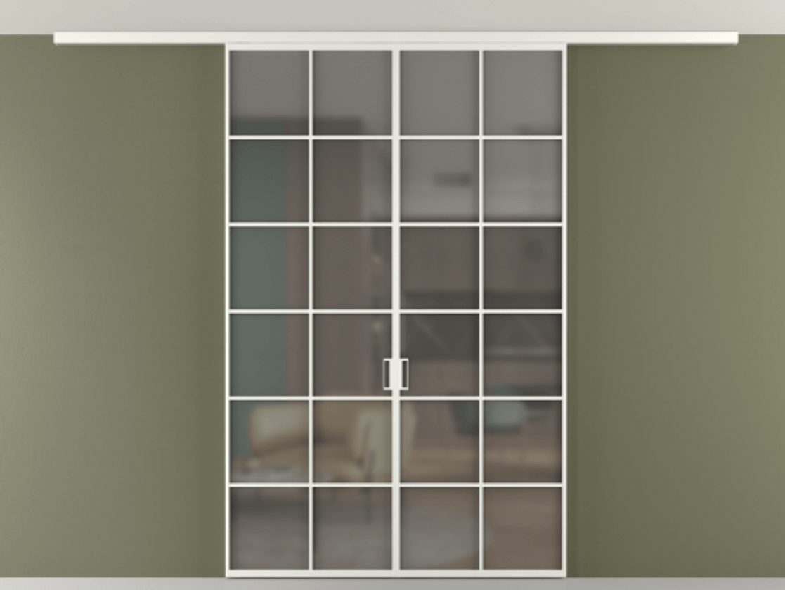 Перегородка Формато вдоль стены на потолок 2 створки АЛПР 040.05 Алюминий светло-серый Сатинированное серое стекло, триплекс Цена 49751240 so'm | Volhovec