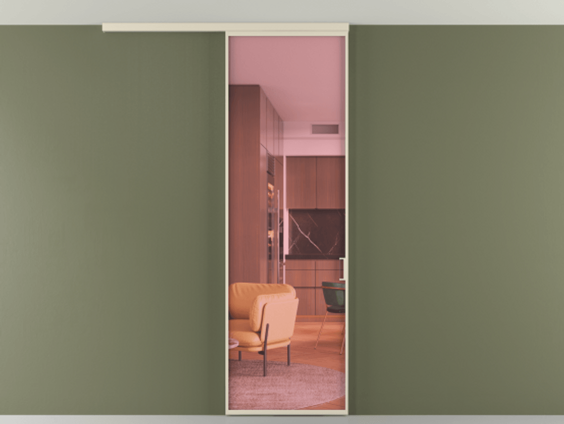 Перегородка Formato вдоль стены на потолок 1 створка АЛПР 040.01 Алюминий бежево-серый Прозрачное розовое стекло, триплекс Цена 19535850 so'm | Volhovec