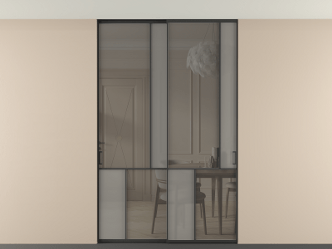 Перегородка Мозаик внутри проёма скрытое крепление в потолок 2 створки АЛПР 041.21 Алюминий Черный Сатинированное серое стекло, триплекс, 6 мм + Прозрачное серое стекло, триплекс. Скрытый короб ЧЕР Цена 63949060 so'm . Фабрика дверей Волховец 8 (800) 551 43 19 Перегородка Мозаик внутри проёма скрытое крепление в потолок 2 створки АЛПР 041.21 Алюминий Черный Сатинированное серое стекло, триплекс, 6 мм + Прозрачное серое стекло, триплекс Цена 63949060 so'm | Volhovec