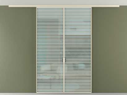 Алюминевая перегородка vd2_07 Алюминий бежево-серый Сатинированное голубое стекло, триплекс, 6мм. Цвет Алюминий бежево-серый. Материал Алюминий в эмали. Коллекция Перегородка Formato вдоль стены на потолок двустворчатая. Картинка.